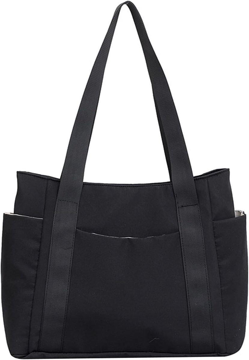 Tote bag grote capaciteit - zwarte schoudertas - met rits - ideaal voor reizen - ShopVlot