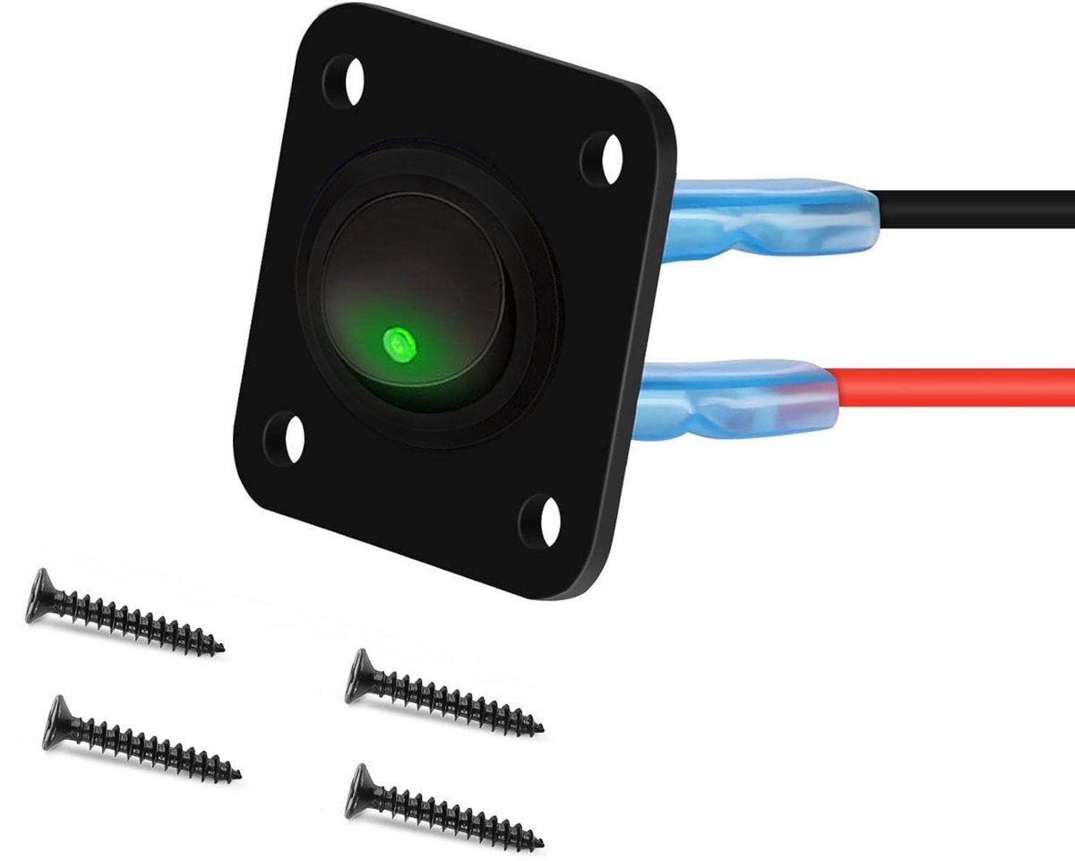 Rocker switch 12V 20A - Aluminium schakelplaat - Groene LED - Geschikt voor auto en boot - ShopVlot