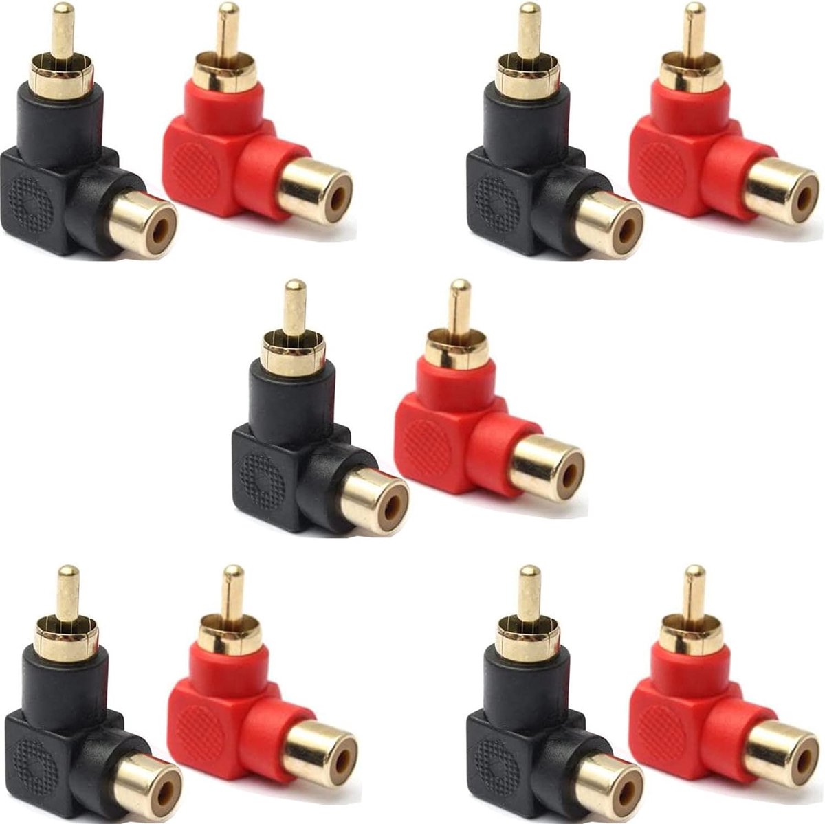 RCA Adapter 90 Graden - 10 Stuks - Rood/Zwart - Perfect voor Krappe Ruimtes - ShopVlot