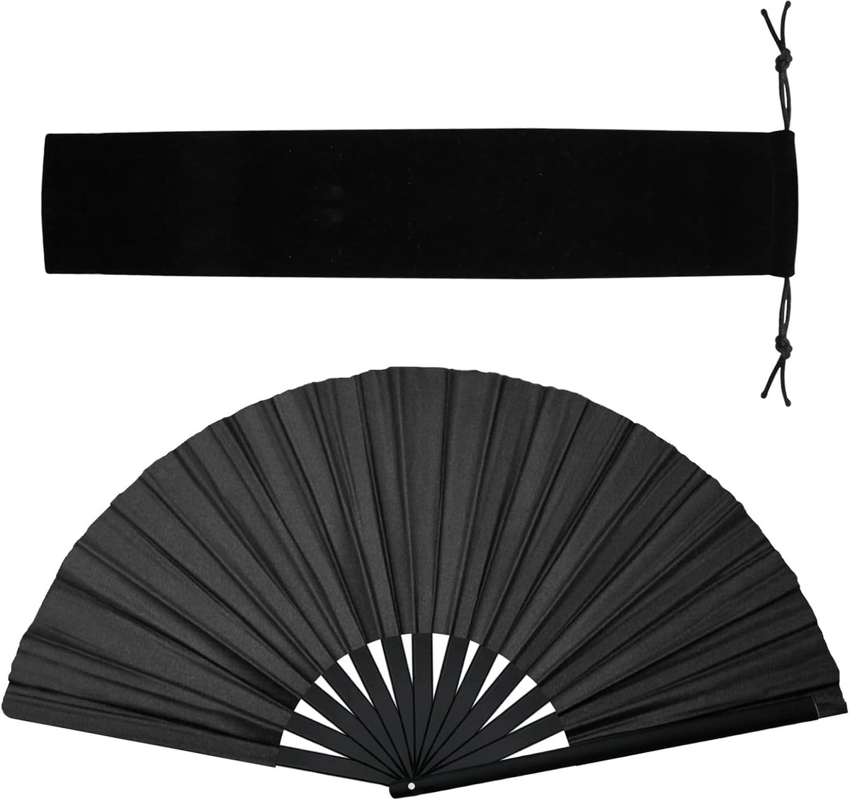 Handfan met flap - grote zwarte bamboe - retro stijl - ideaal voor line dance - ShopVlot
