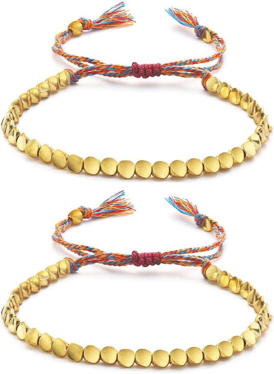 Handgeweven verstelbare koperen armbanden - set van 2 - kleurrijke kralen - perfect voor elke gelegenheid - ShopVlot