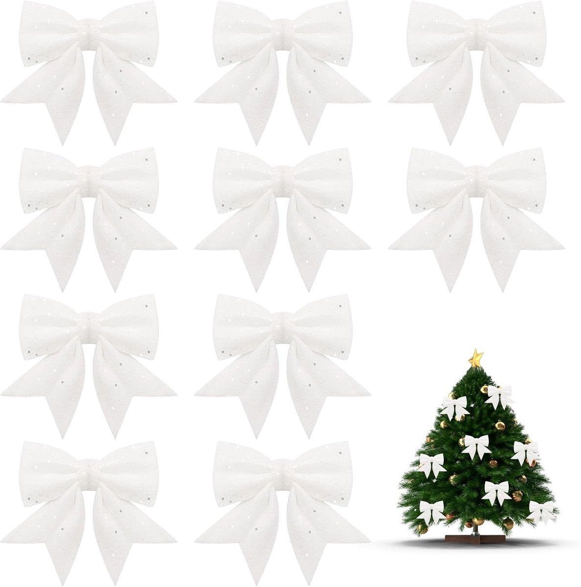 Kerstdecoratie strikken 10 stuks - witte kerststrikken - multifunctioneel - voor een sfeervolle kerstboom - ShopVlot