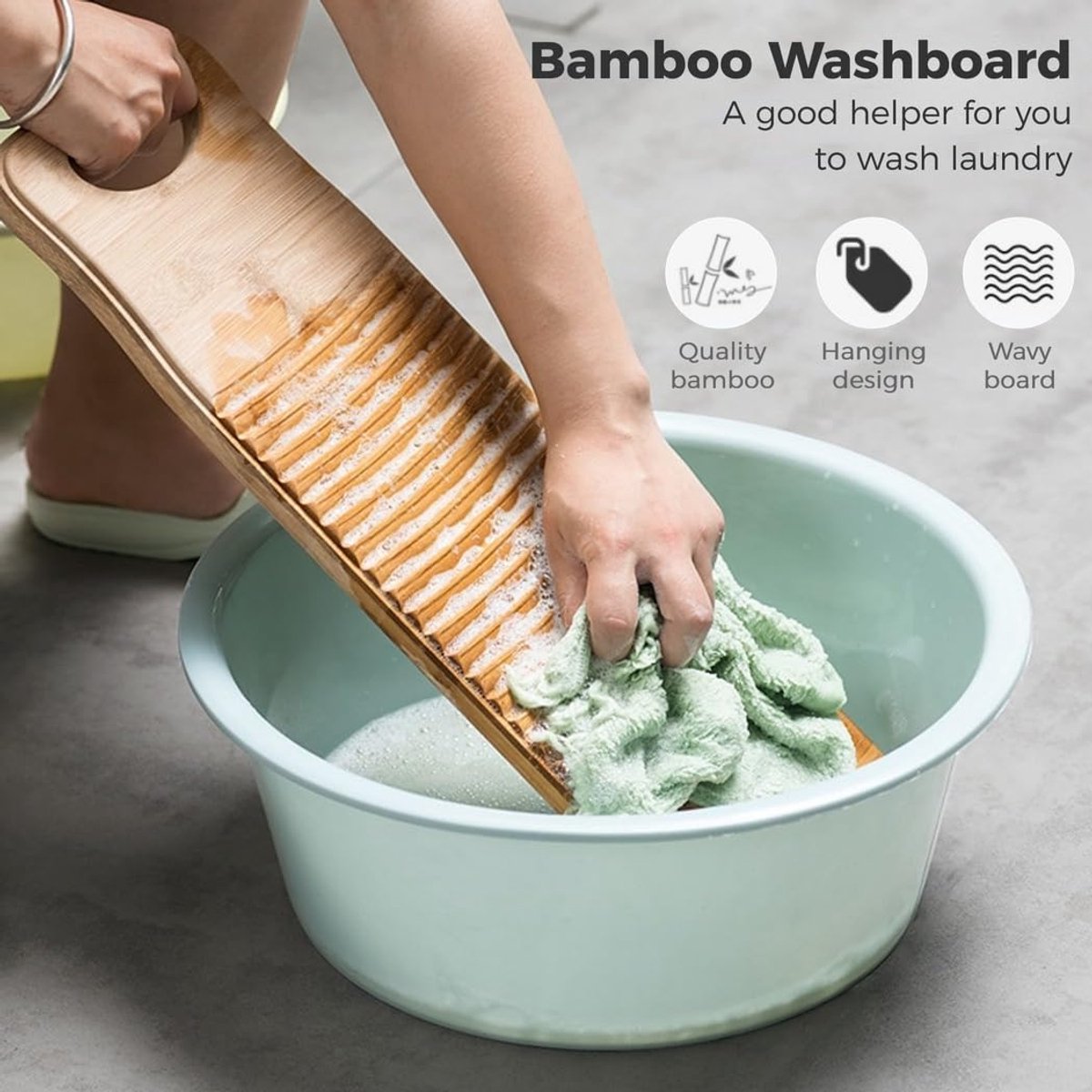 Waskom 15,7 inch - Natuurlijk bamboe - Antislip wasbord - Ideaal voor kleine wasjes - ShopVlot
