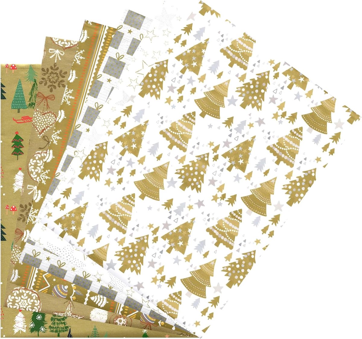 Kerstcadeaupapier 6 vellen - 90 x 65 cm - FSC-papier - plasticvrije verpakking - ShopVlot