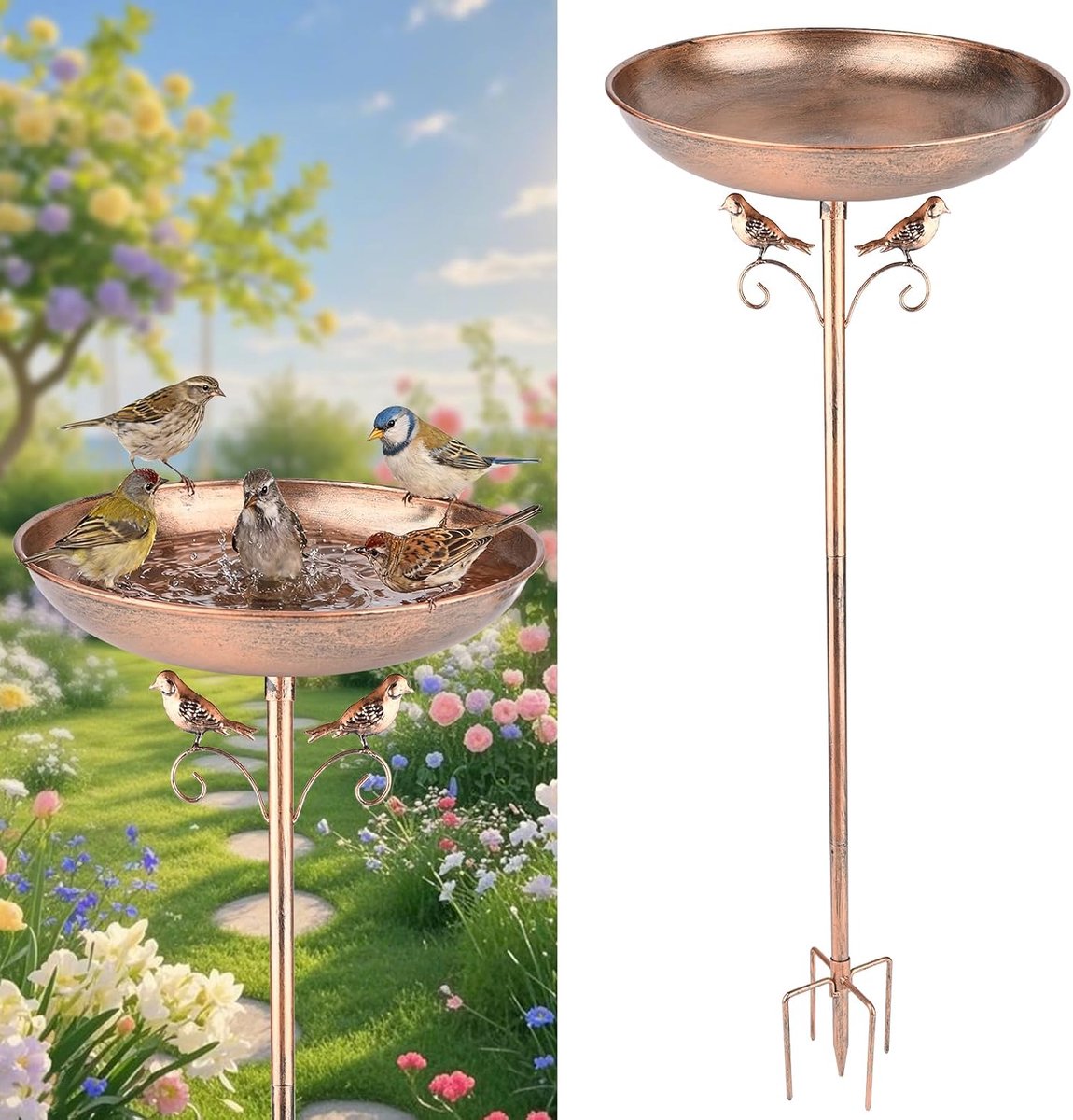 Vogeltränke winterfest 30-103cm - metalen vogelbad - stabiliteit met 5-zinken-basis - ideaal voor wildvogels - ShopVlot