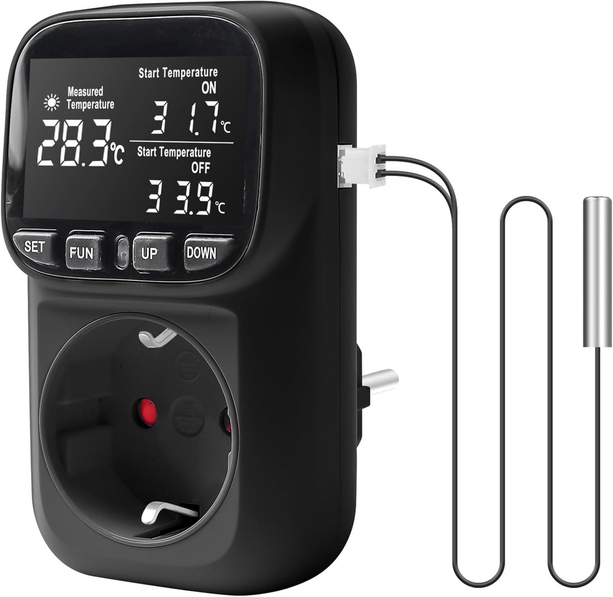 Temperatuurregelaar stekker 230V - Digitale thermostaat met sensor - Voor verwarming en koeling - ShopVlot
