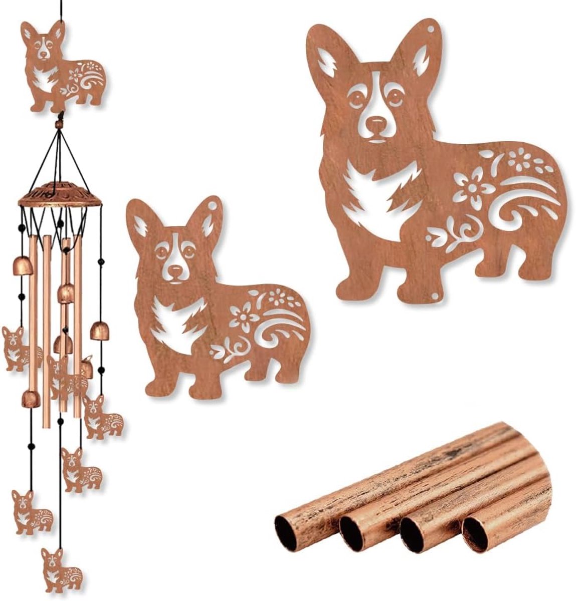 Windgong Corgi - Metalen puppy windgong - Retro tuin decoratie - Uniek cadeau voor dierenliefhebbers - ShopVlot