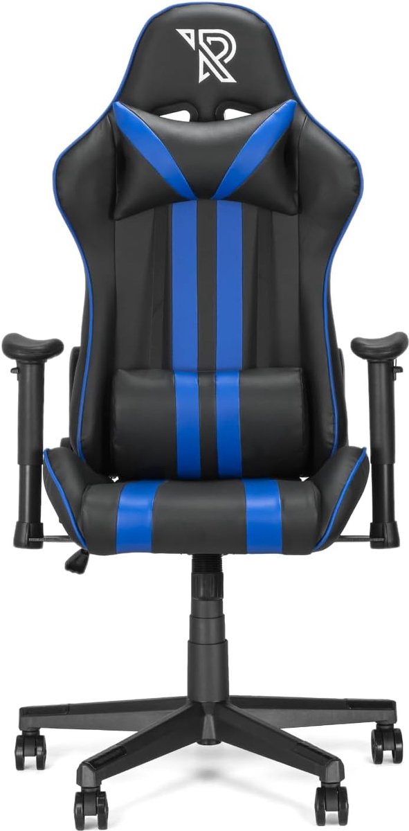 Gaming Stoel Ergonomisch – Verstelbare Hoogte – Nek- en Lendensteun – 360° Draaibaar – Zwart Blauw – Kunstleer