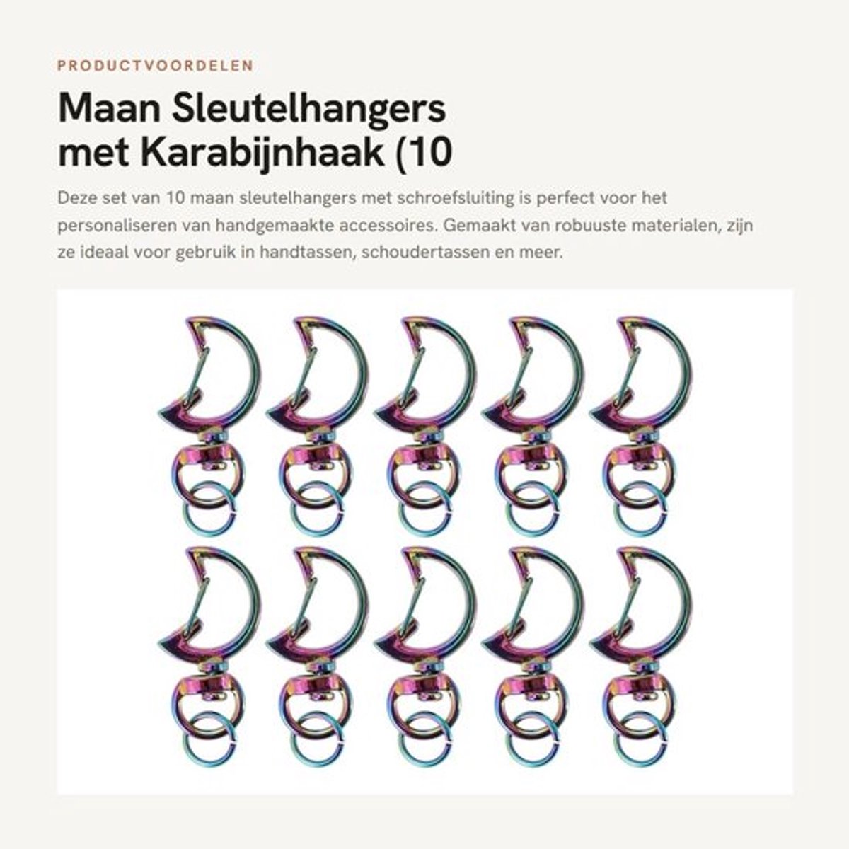 Sleutelhanger Maanvormig - 10 Stuks - Karabijnhaak - Zinklegering - Lichtgewicht - Roestbestendig - 360° Draaibaar - Sleutelring