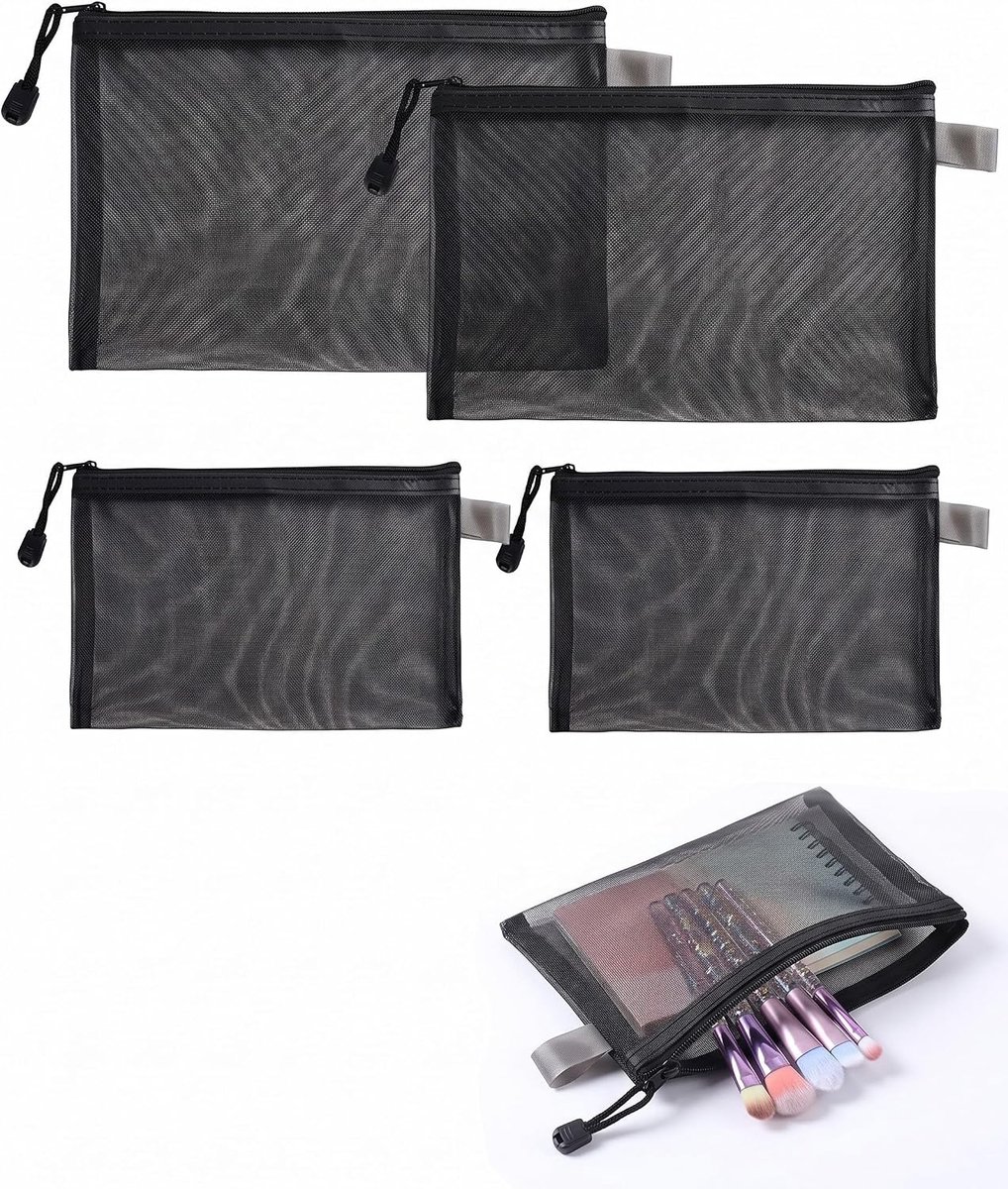 mesh zakjes A5 A6 - transparant nylon - ademend en duurzaam - ideaal voor school en reizen - ShopVlot