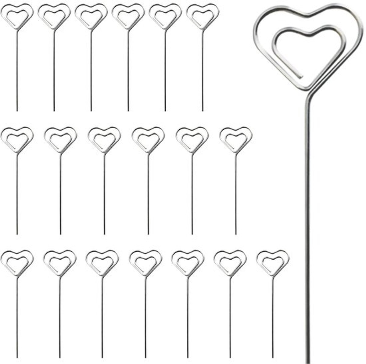 Memo Clip Set - 20 Stuks Hartvormige Kaartenhouder - Tafelnummer Clip - Metalen Draden - Decor voor Feest/Wedding - 10 x 3,3 cm - Fotohouder