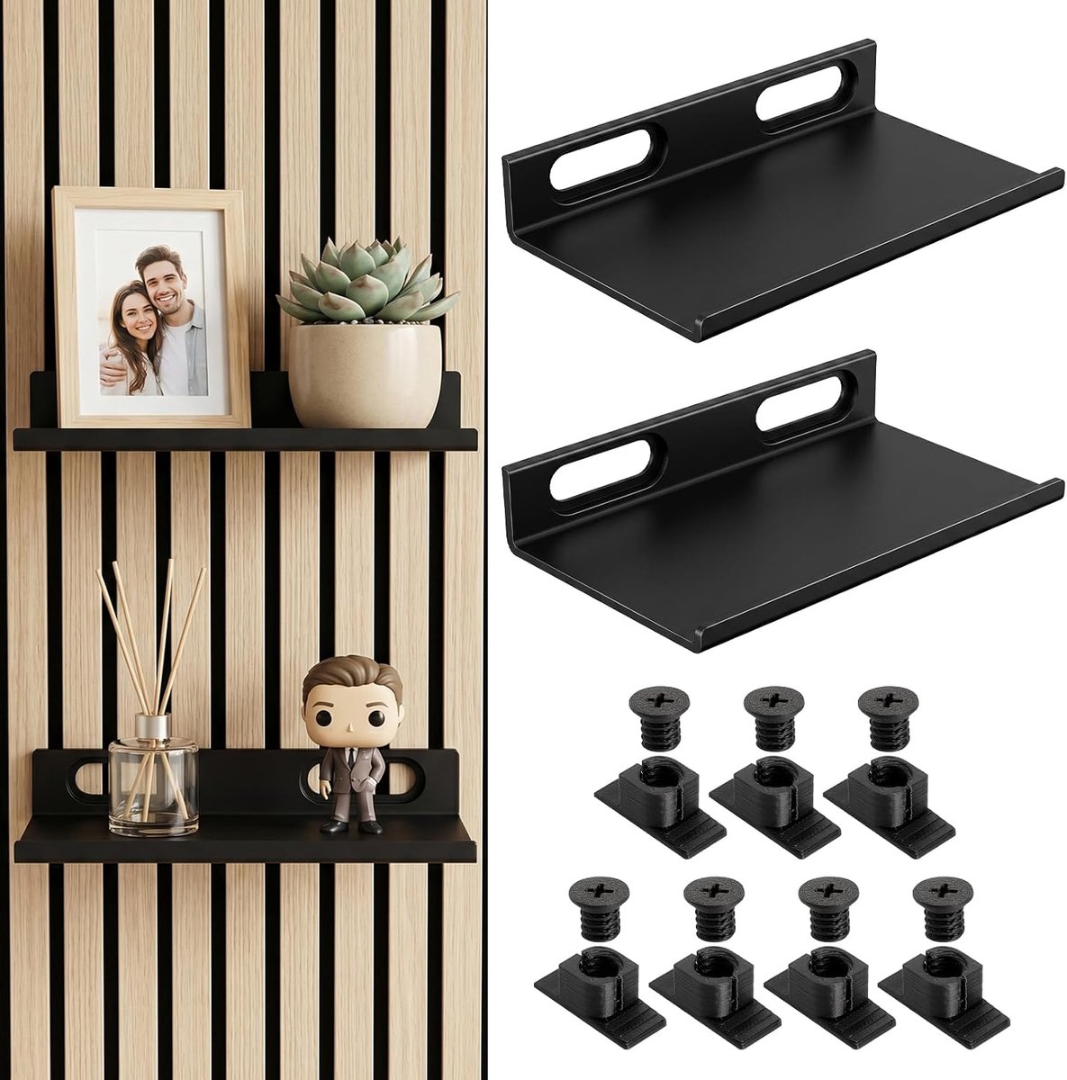 Set van 2 accessoires voor akoestische panelen - zwart - zonder boren - ideaal voor wanddecoratie - ShopVlot