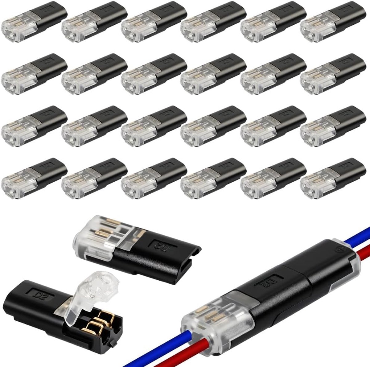 Car Cable Connectors 24 Pack - Waterproof 2 Pin - Snelle verbinding zonder strippen - Geschikt voor 12V kabels - ShopVlot