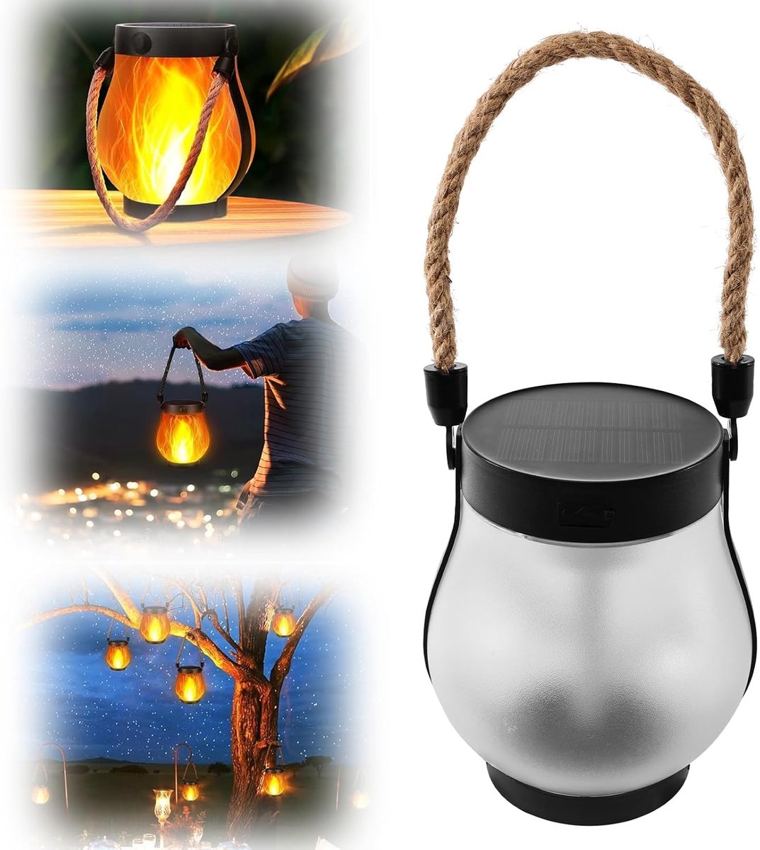Solar vlam lantaarn - 1500 mAh - oplaadbaar - gezellige sfeer in tuin of camping - ShopVlot