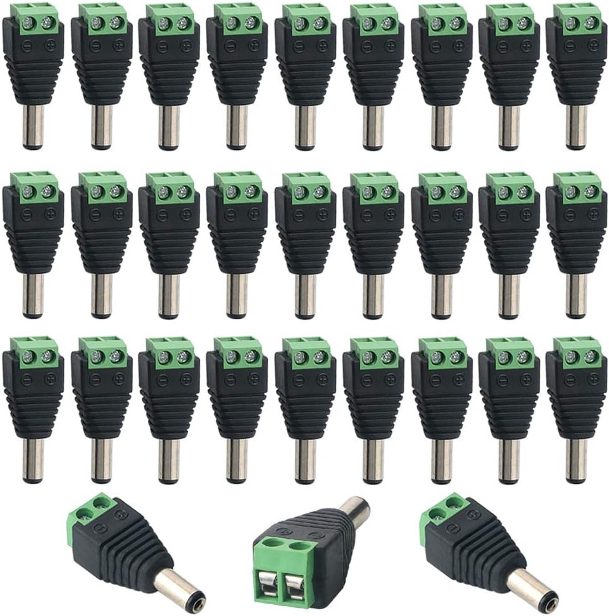 30pcs Premium 5.5 x 2.1mm DC Plug Connectors, 2 Pole Male Plug, 12V/24V DC Power Adapter Terminal Clamp, for CCTV - ShopVlot
