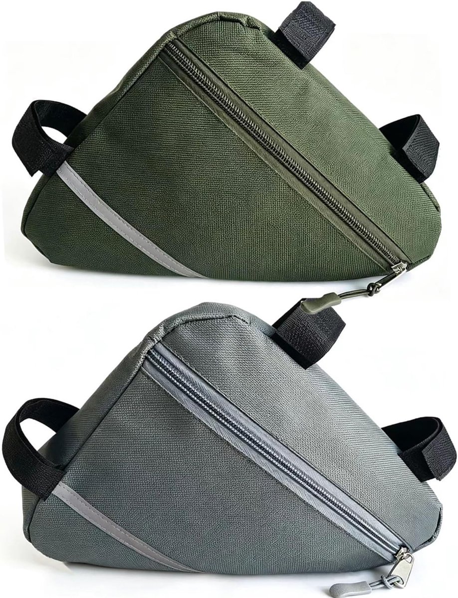 2 Stuks Groot Fiets Voorframe Driehoek Tas Set (Olijfgroen + Grijs) - ShopVlot