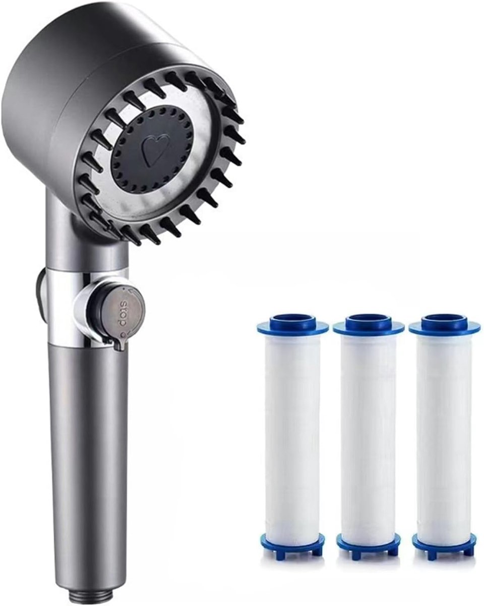 Shower Head Universal Shower Head, Water Saving Pressure Raising Water Saving Spray with 3 Modes and Water Stop - ShopVlot