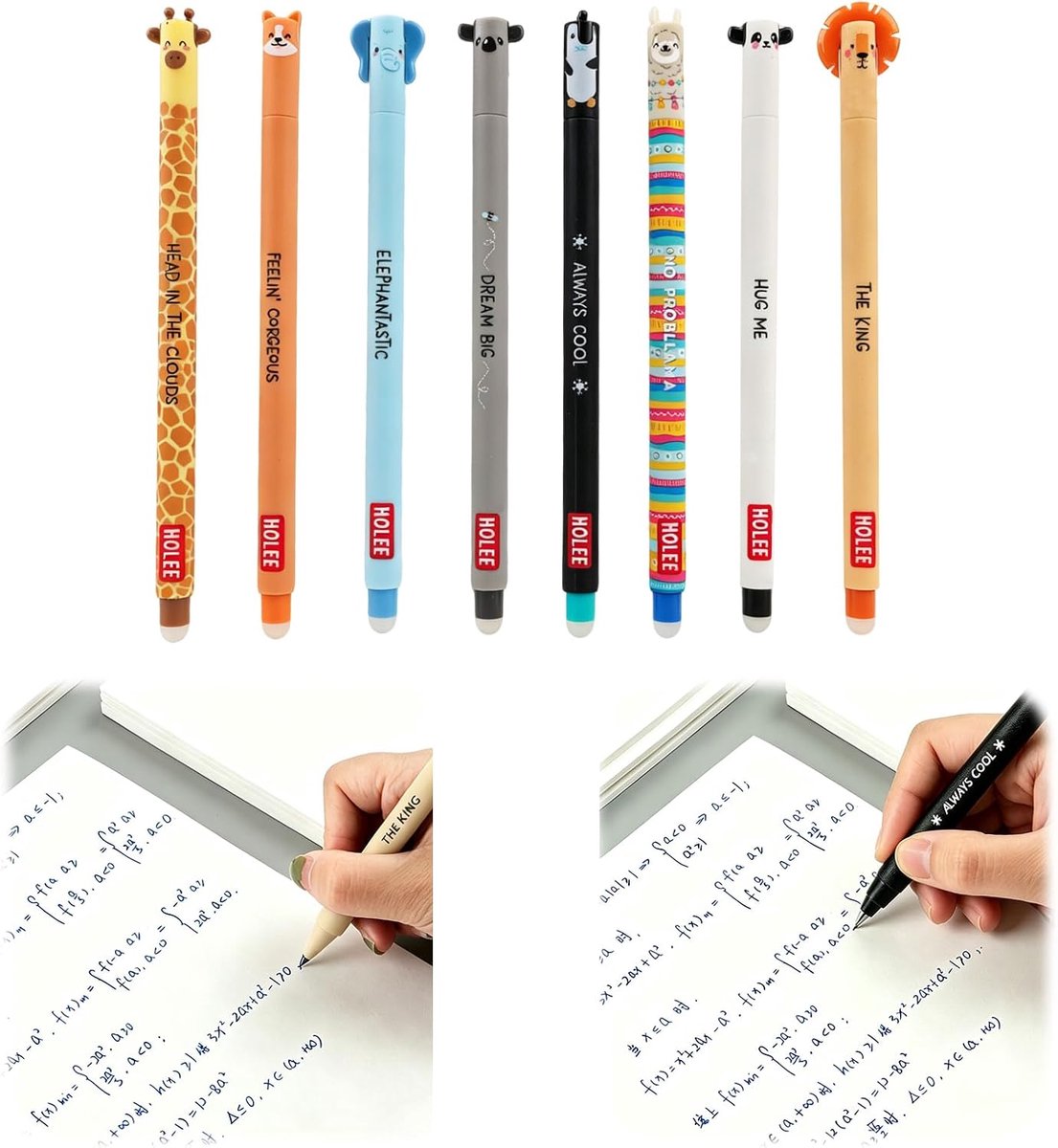 Set van 8 uitwisbare gelpennen 0,7 mm - thermogevoelig - verschillende kleuren en patronen - perfect voor school - ShopVlot