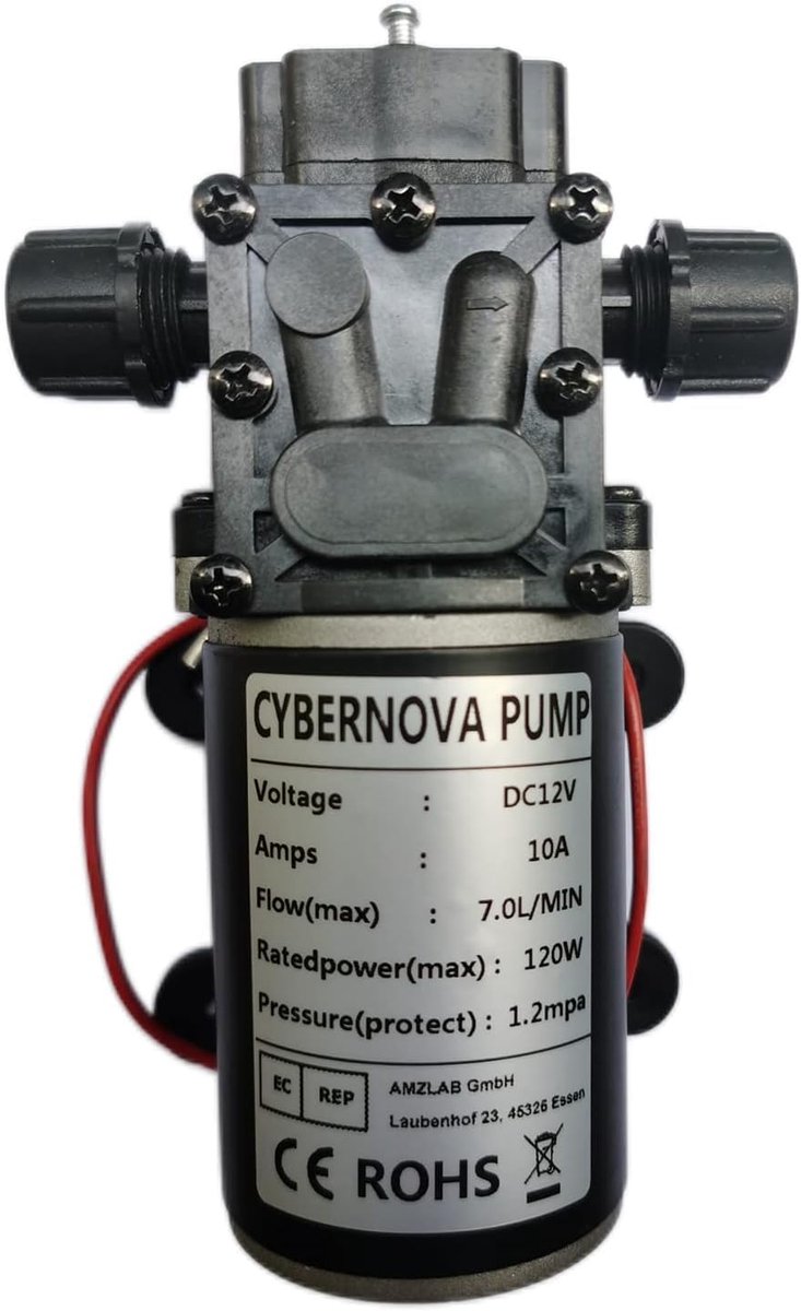 CYBERNOVA DC 12V 7L/min 174 PSI High Pressure Recoil Diaphragm Pump Self Priming Water Pump for Camping/Boat/Landscape - ShopVlot