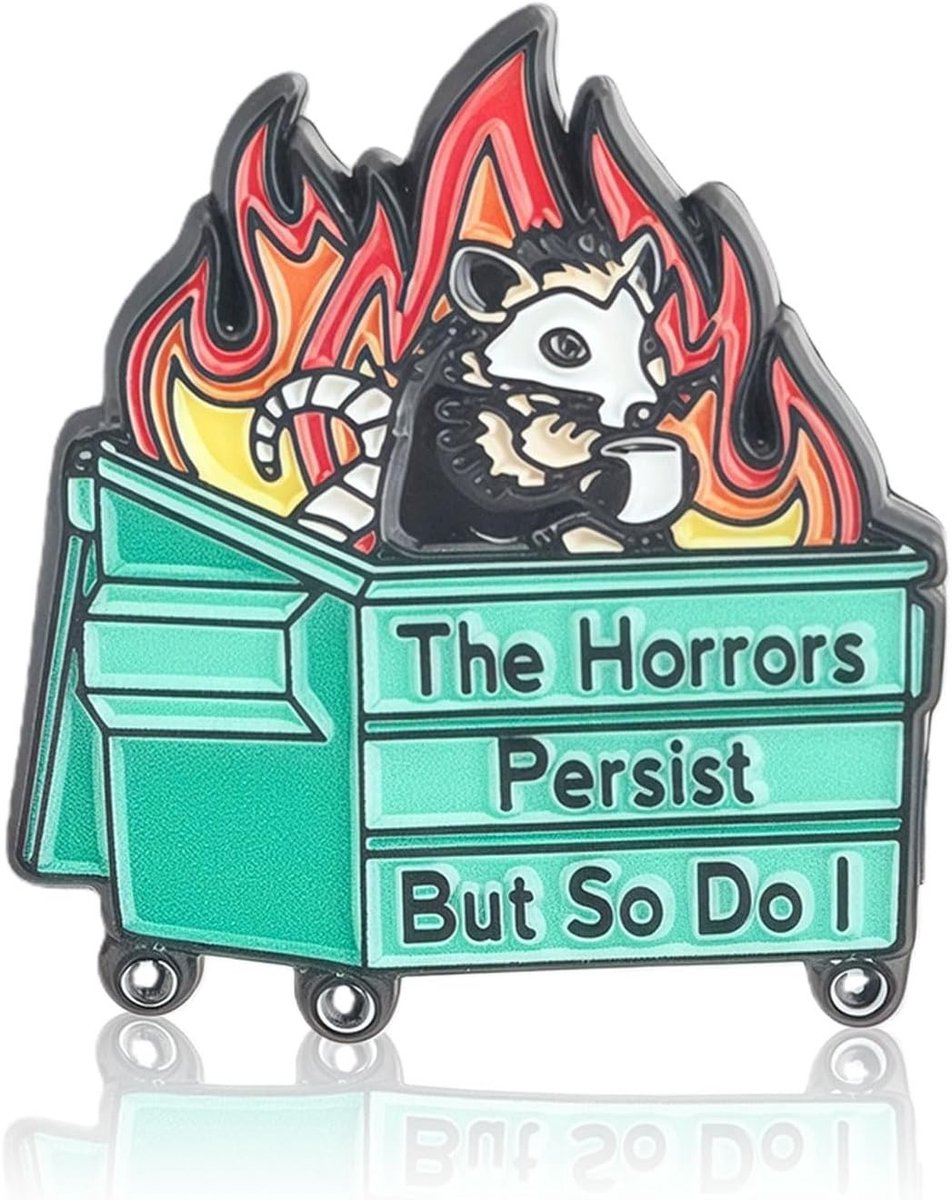 Grappige Emaljebrosje "Dumpster Fire" – Leuke Pin voor Rugzak, Jas, Tas of Hoed met Inspirerende Tekst