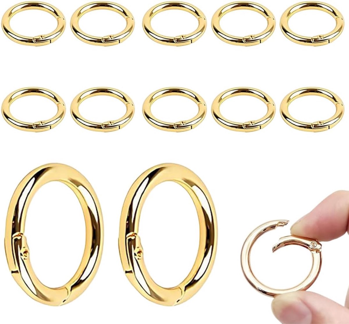 12 stuks ronde karabijnhaken met veer, van metaal, goudkleurig, voor karabijnhaken, handtas, knutselaccessoires voor - ShopVlot