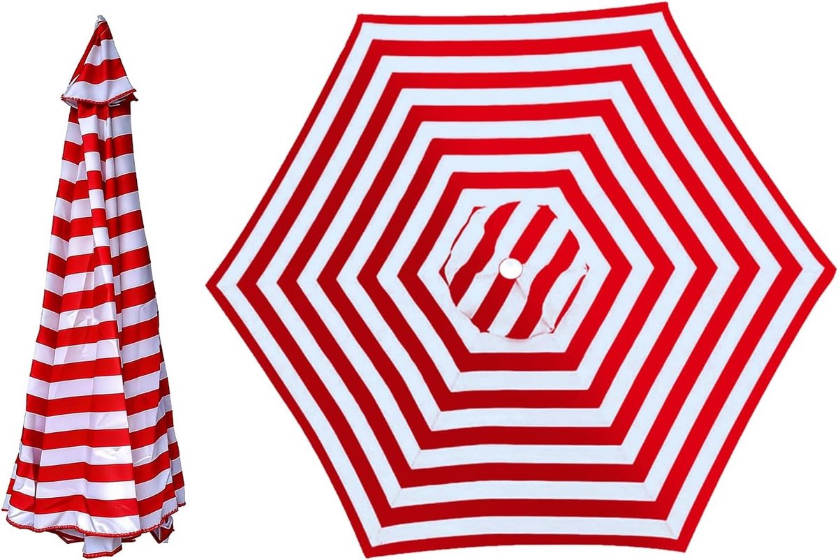 SnelShoppen - Vervangende Parasolhoes 2 m / 2,7 m / 3 m, Rood en Wit, Voor Strandparasol met 6/8 Ribben, Geschikt voor Tuin, Zwembad en Binnenplaats