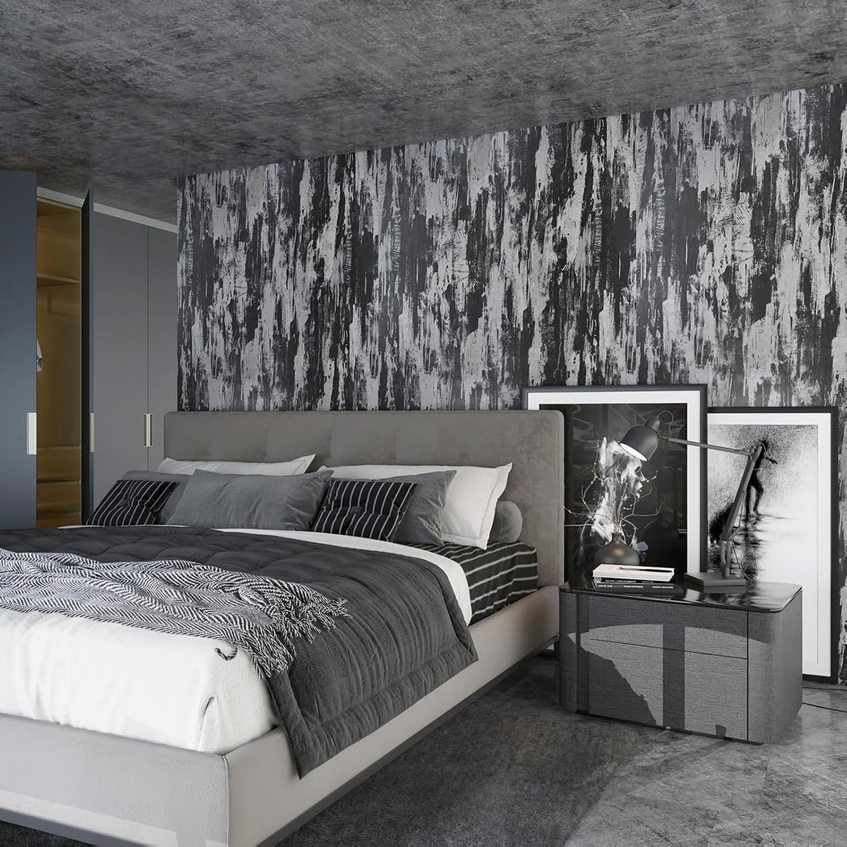 TOTIO Self-Adhesive Film Black Silver Self-Adhesive Wallpaper Vinyl Wall Film Waterproof Furniture Film Dark Abstract - ShopVlot