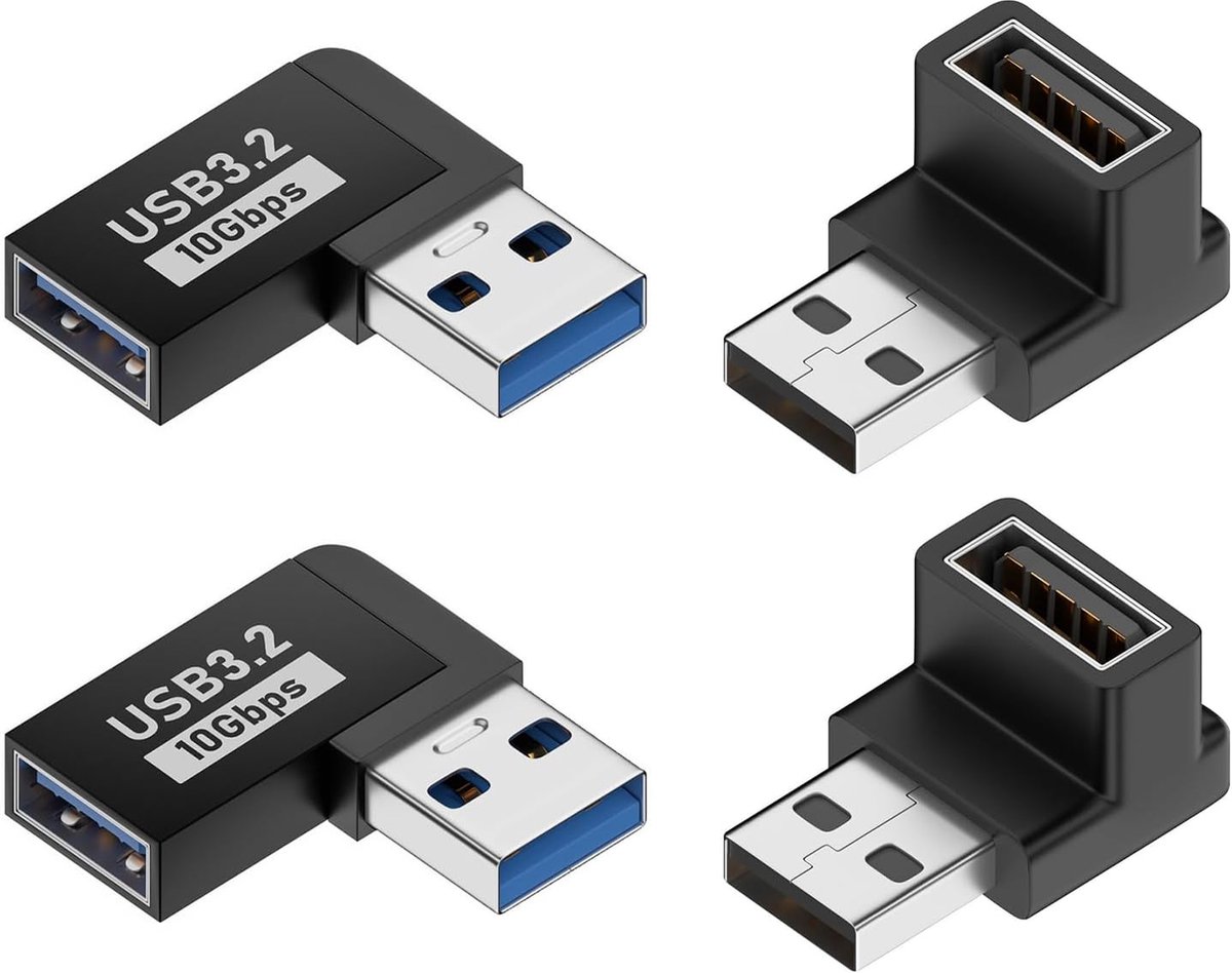4 stuks USB 3.0-adapter, zijdelingse en verticale kromming, USB C naar USB-adapter, USB naar USB C-adapter, USB C naar - ShopVlot