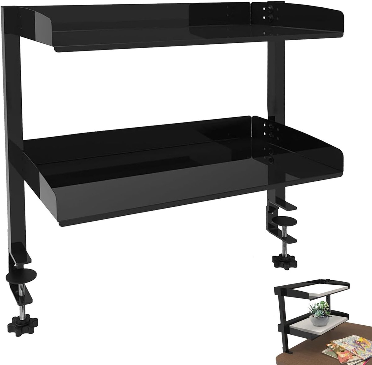 Table Shelf, Desk Organiser, Desk Shelf, 2 Floors, Desk Shelf, Clamp-On Desk Shelf for Office, Home, 44 x 22 x 39 cm - ShopVlot