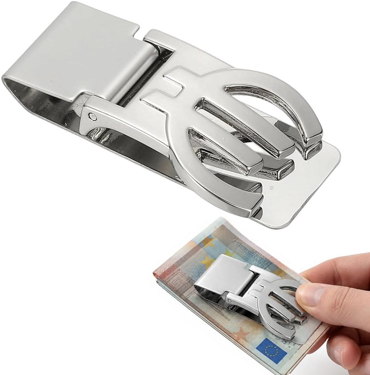 1 x geldklem, eurovorm, zilver, elegante tas van zinklegering, luxe accessoire voor kantoor en dagelijks gebruik, 6 cm - ShopVlot