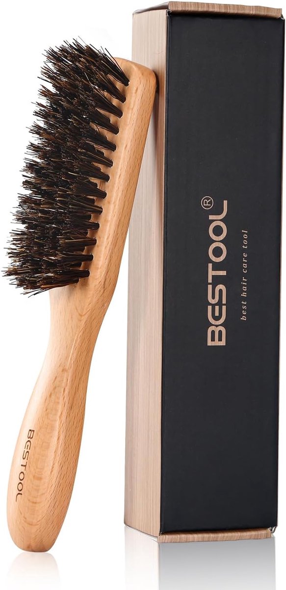 BESTOOL Haarborstel, wildzwijnharen, baardborstel voor de dagelijkse baardverzorging, herenborstel met handvat van - ShopVlot