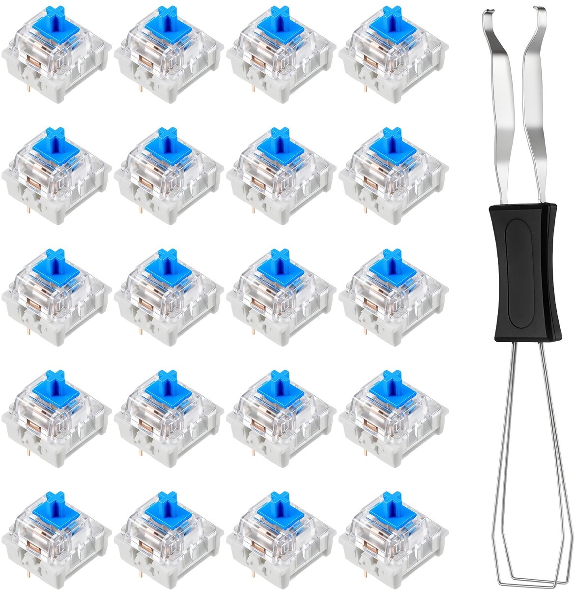 Solidchoice - 20 Transparante Blauwe Mechanische Toetsenbord Schakelaars met Puller