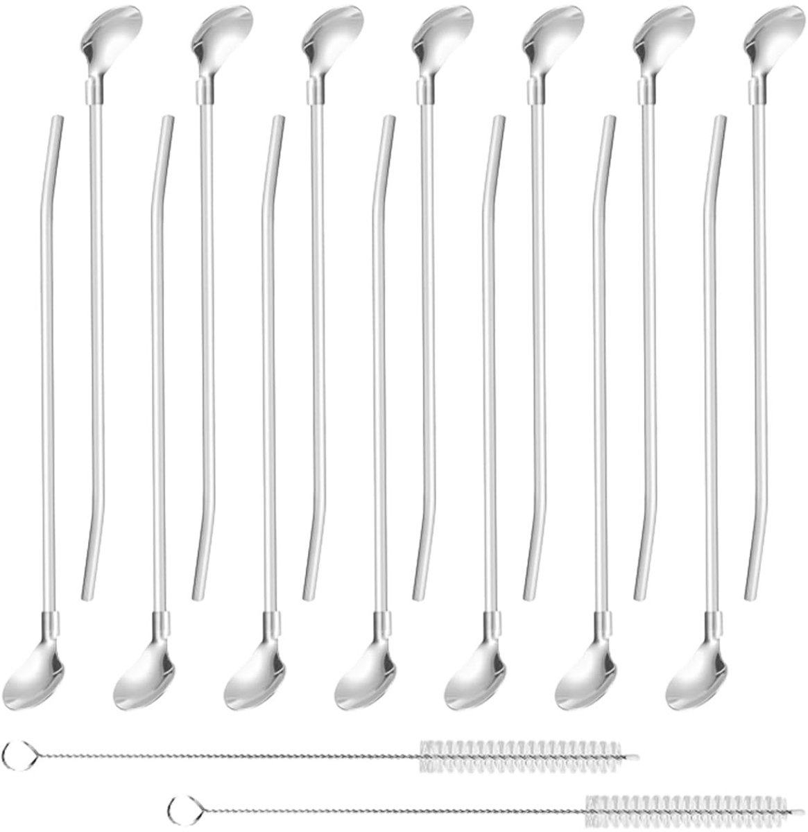 Solidchoice - Set van 14 RVS Lepel Rietjes met Reinigingsborstels