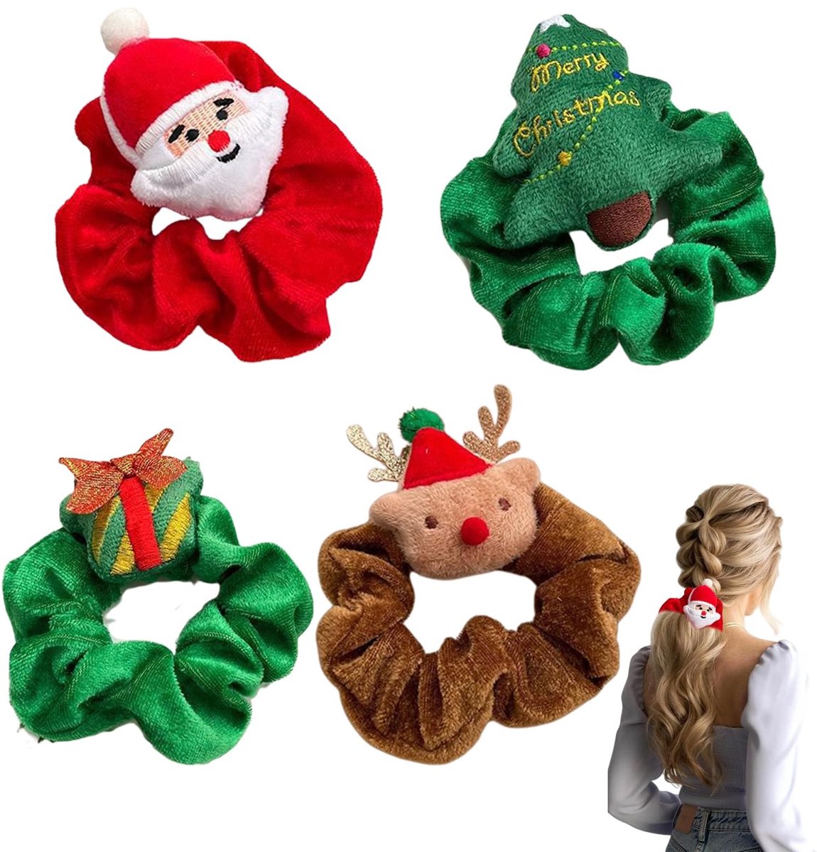 Solidchoice - 4 Stuks Kerst Haaraccessoires van Velvet voor Vrouwen