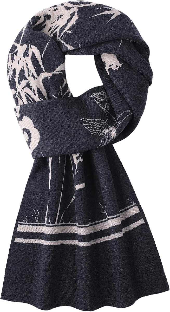 Heren sjaal 180x30cm - 6% wol - gebamboepatroon grijs & beige - stijlvol en warm - ShopVlot
