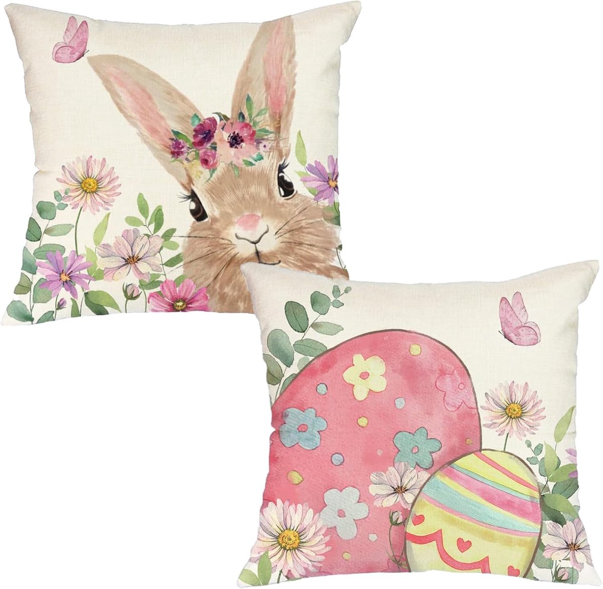 Kussensloop 45 x 45 cm - Set van 2 met Paashaas Oren - Katoen - Ideaal voor lente decoratie - ShopVlot