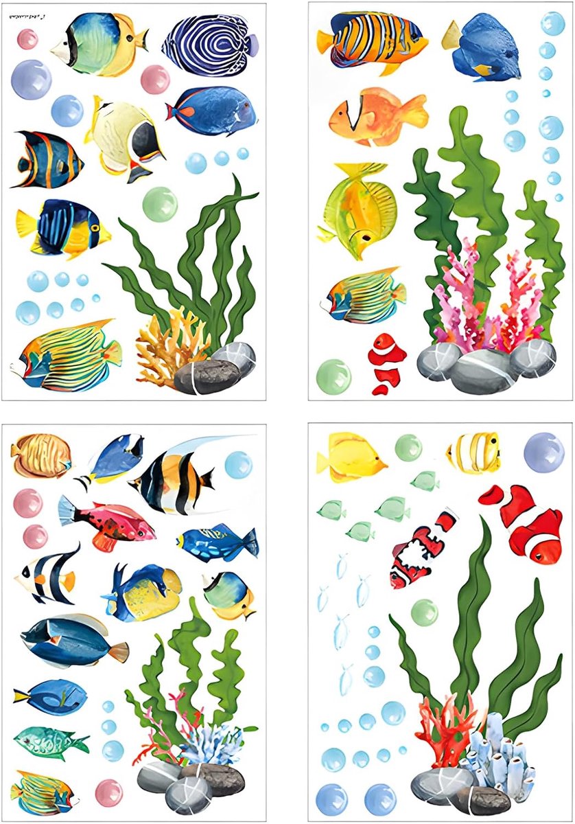 Raamstickers onderwaterwereld - 4 vellen 20 x 30 cm - herbruikbaar PVC - waterdicht voor badkamer en kinderkamer - ShopVlot