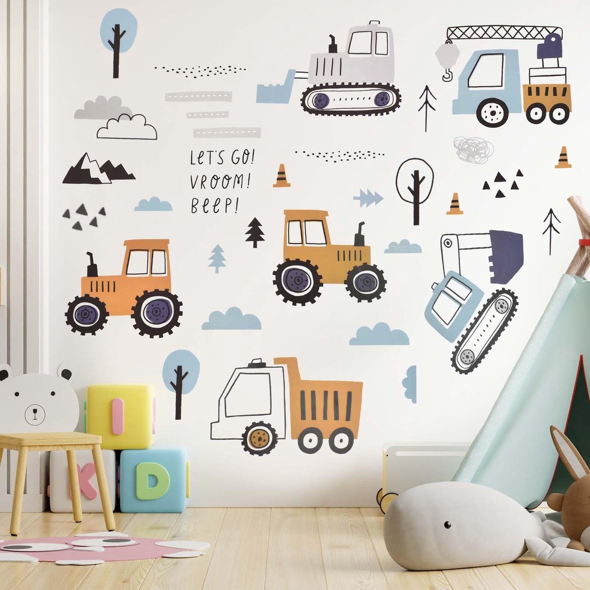 Solidchoice - Sticker Set voor Kinderkamer met Constructievoertuigen