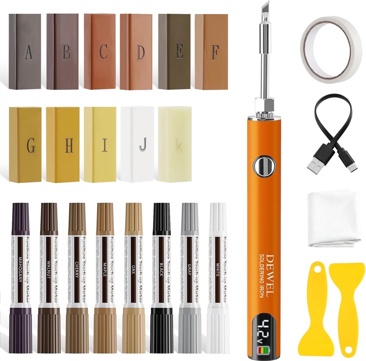 Parket vinylvloeren reparatieset - wasmelder met display - 11 kleuren houtstopverf - eenvoudig te gebruiken - ShopVlot