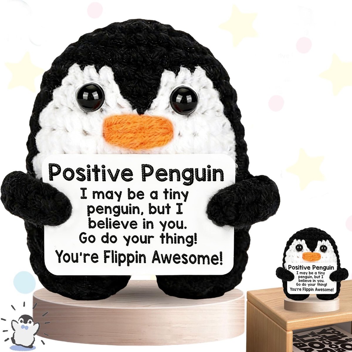 Solidchoice - Gehaakt Pinguïn Speelgoed met Positieve Kaart voor Decoratie