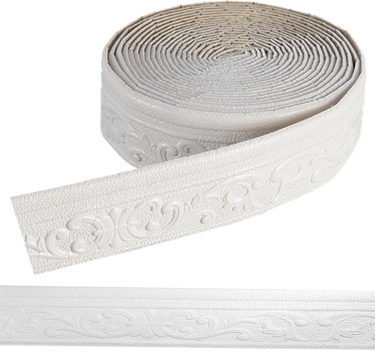 Wandstrips zelfklevend 8 cm x 10 m - 3D decoratie - witte XPE foam - bescherming voor muren - ShopVlot