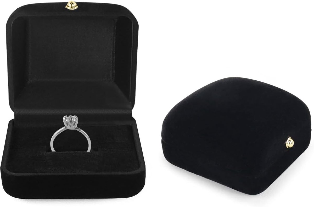 Ringdoos fluweel - elliptisch zwart - luxe verlovingsring opslag - veilig voor bruiloften - ShopVlot