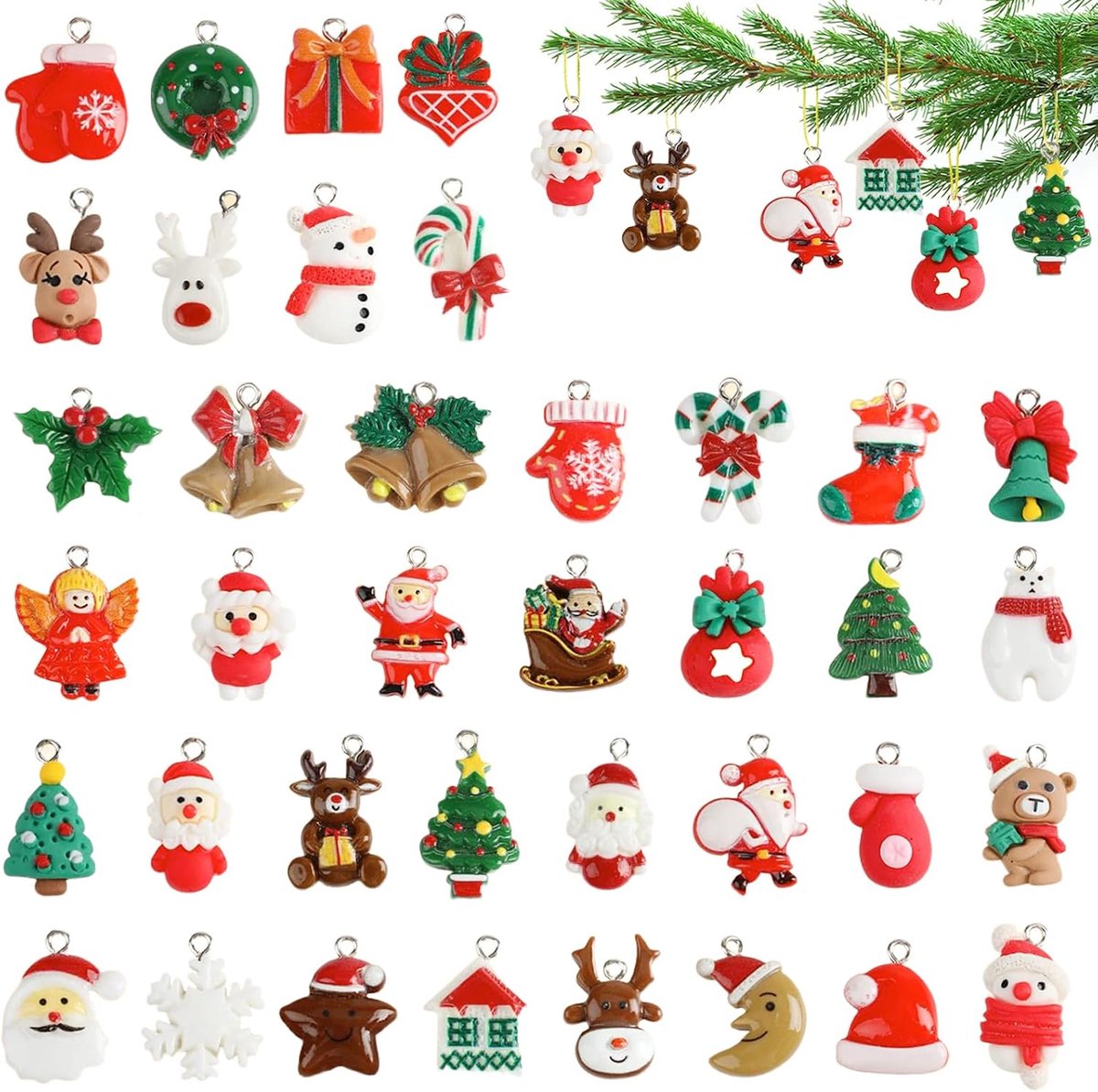 Mini kerstornamenten 37 stuks - resin figuren - kleurrijke versieringen - voor sfeervolle kerstdecoratie - ShopVlot