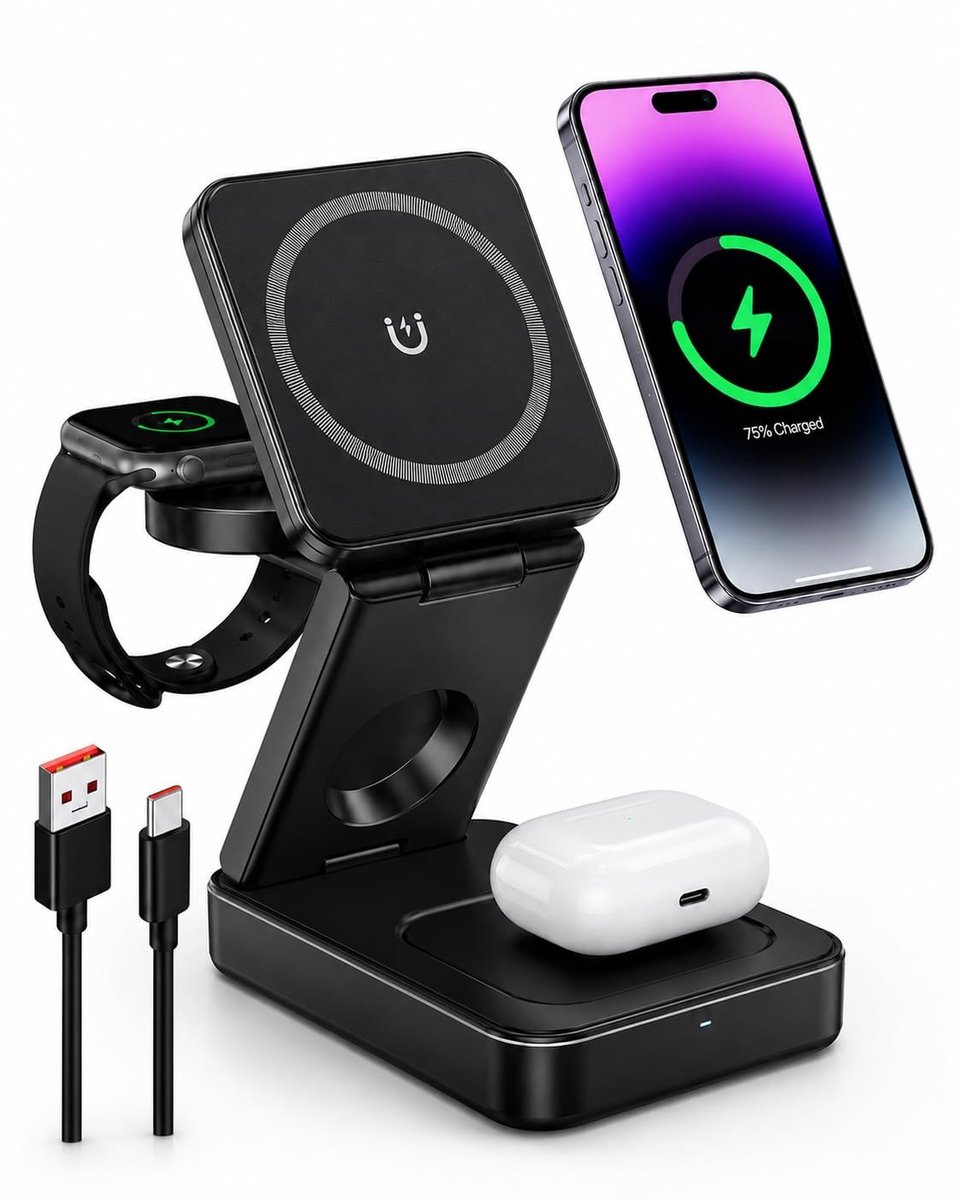 Solidchoice - 3-in-1 Draadloze Oplaadstation voor iPhone en Apple Watch