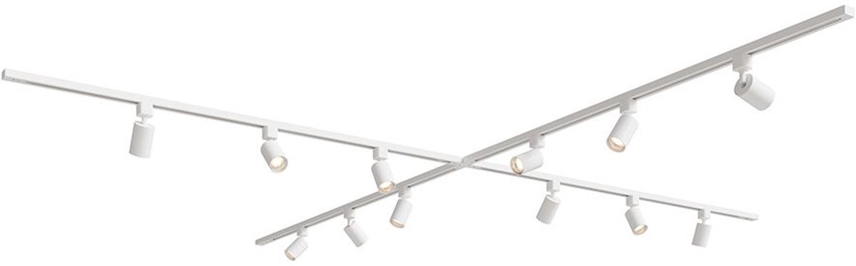 HOFTRONIC railverlichting pakket x-vorm – 4x 1,5 meter rails – 12 dimbare GU10 railspots 2700K warm wit – aluminium wit – IP20 – modulair – 230V – railverlichting woonkamer keuken