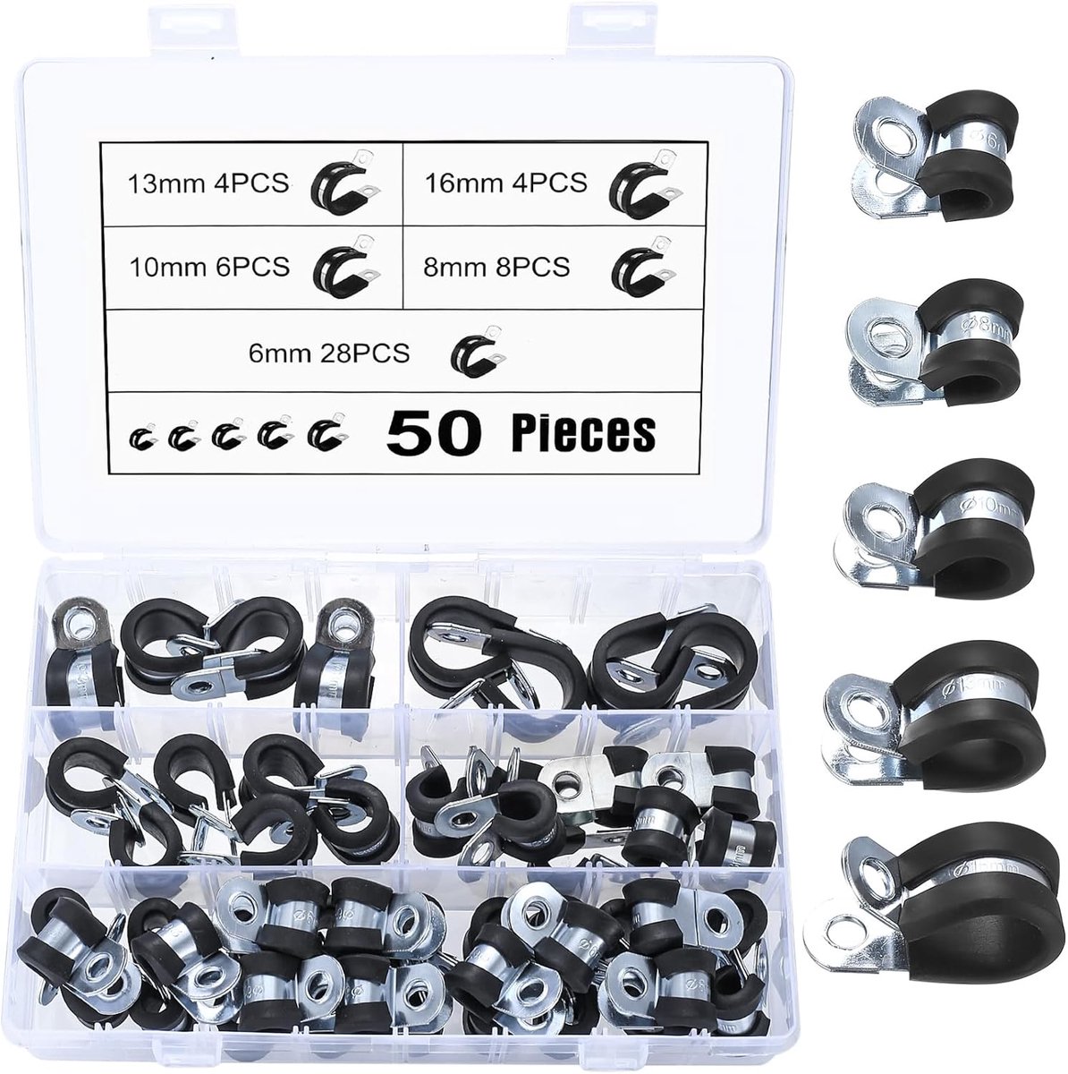 50 Pieces Cable Clamp, Rubber Lined P-Clips, Hose Clamps, Type P Wire Clamps, R-Type Cable Clamps, P-Clamp Set, Tube - ShopVlot