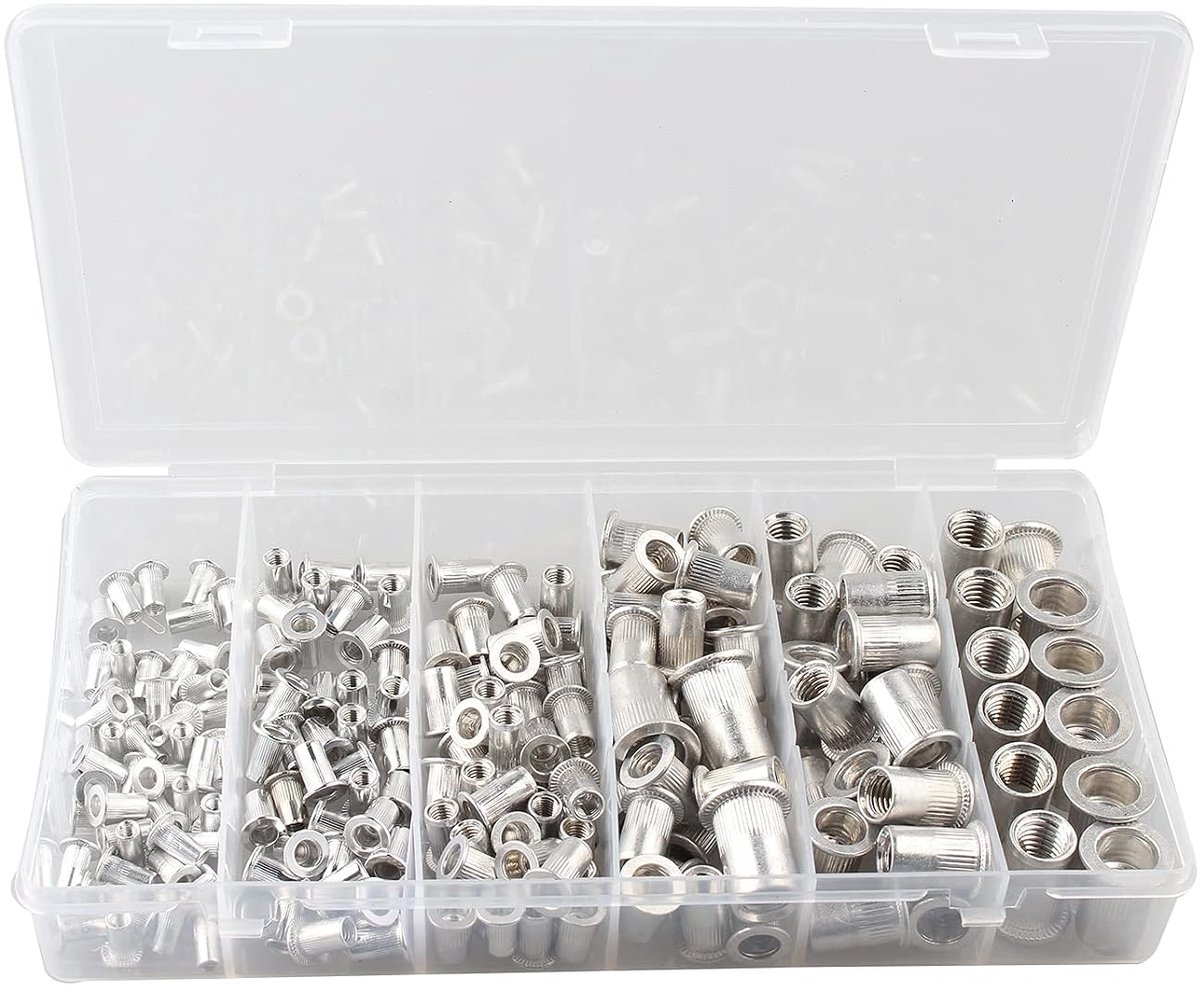 190Pcs Aluminum Rivet Nuts Assortment Kit, M3 M4 M5 M6 M8 M10 Flat Head Threaded Insert Nutserts Assortment - ShopVlot