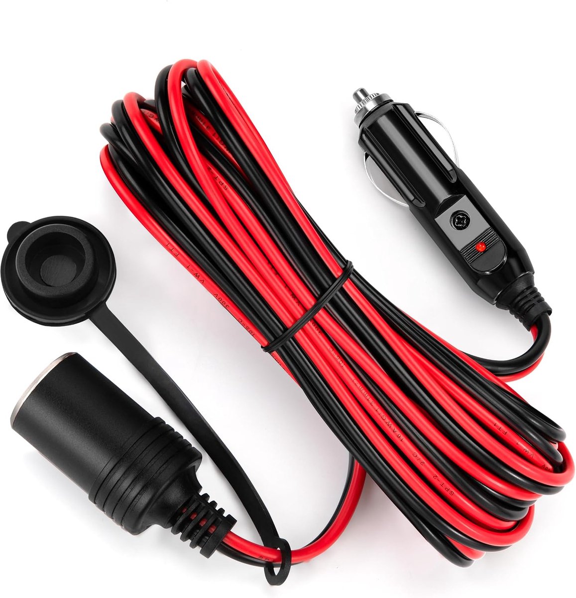 4 m Car Extension Cigarette Lighter Plug Extension 16 AWG Cable Waterproof with 15A Fuse for 12V/24V Power Socket - ShopVlot