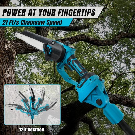 Cordless Chainsaw with 2 x 4.0 Ah Batteries, 2-in-1 Mini 8 Inch Brushless Chainsaw with 2 m Extension Bar, Extendable - ShopVlot — afbeelding 2