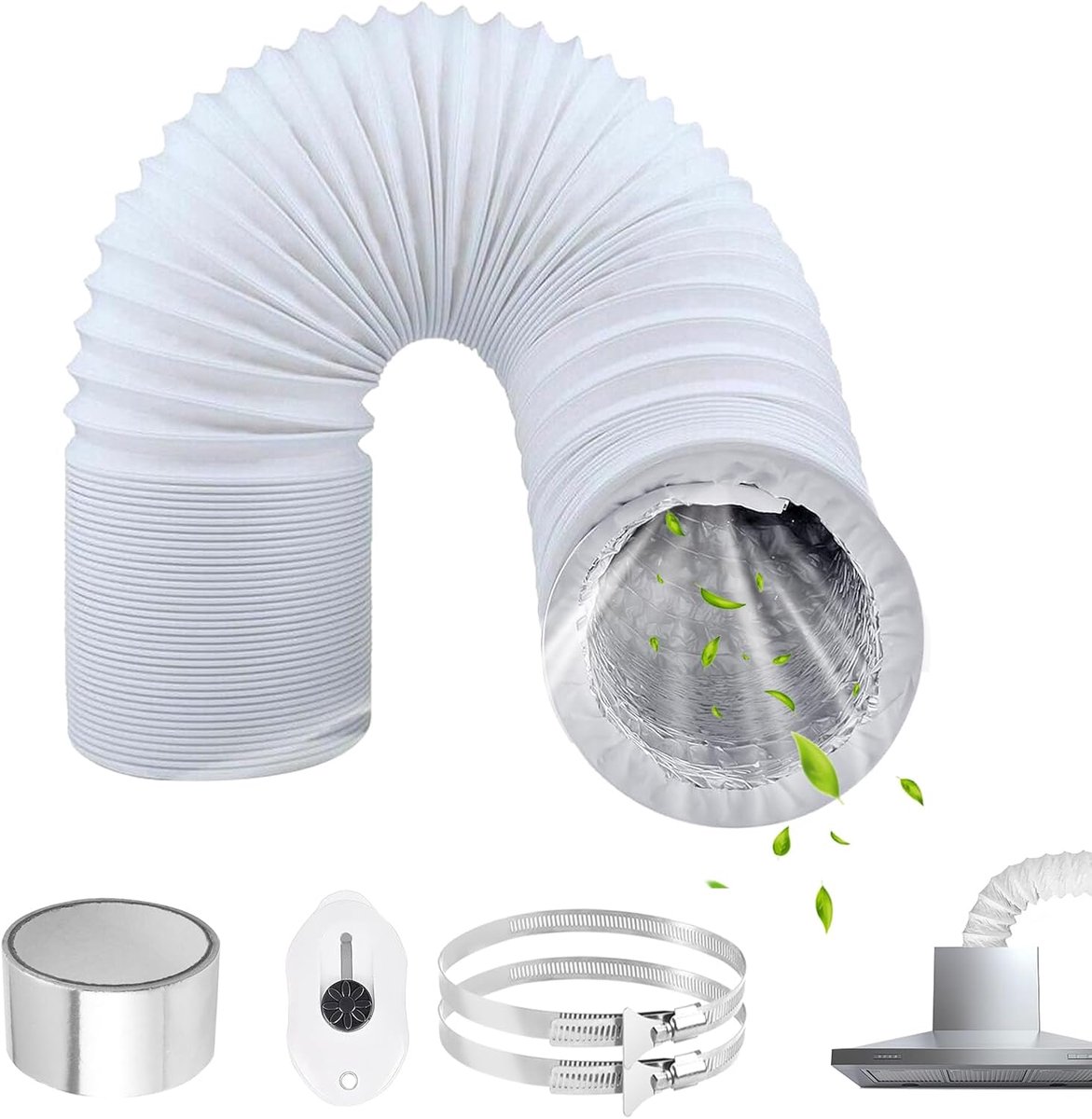 Drain Hose 80mm Length 3m PVC Flexible Aluminum Pipe Hose Aluminum Aluflex Hose with 2 Stainless Steel Hose Clamps and - ShopVlot